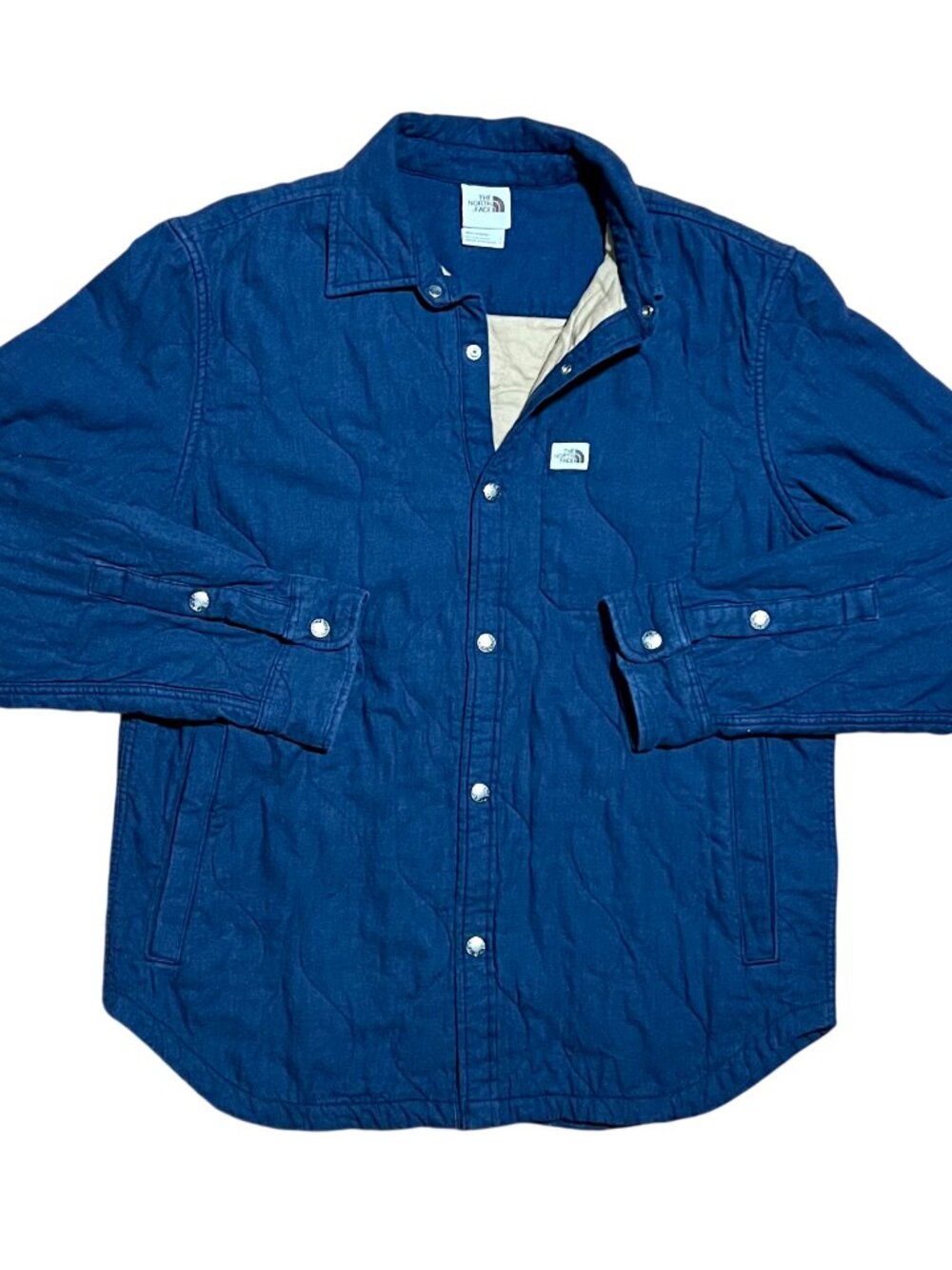The North Face Quilted Navy Insulated Snap Shakcet Shirt Jacket, Men's Large